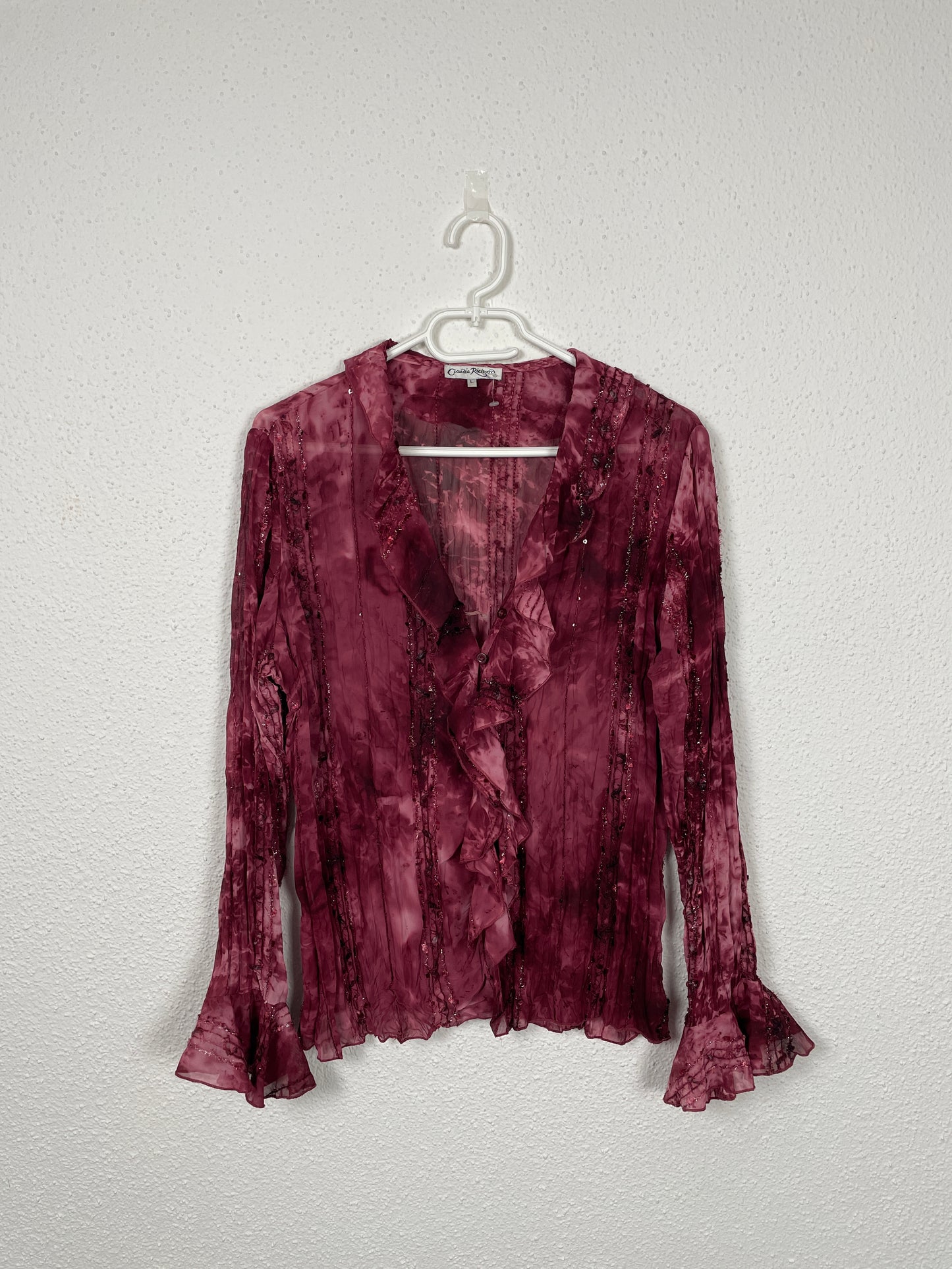 Vintage early 2000s burgundy ruffled blouse by Claudia Richard