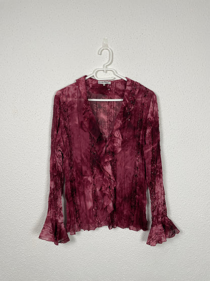 Vintage early 2000s burgundy ruffled blouse by Claudia Richard