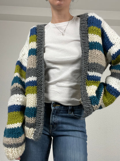 Vintage hand-knitted striped chunky cardigan
