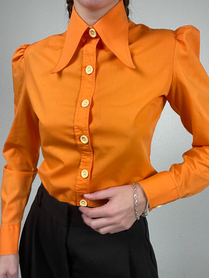 1970s bright orange statement-collar shirt (size XS)
