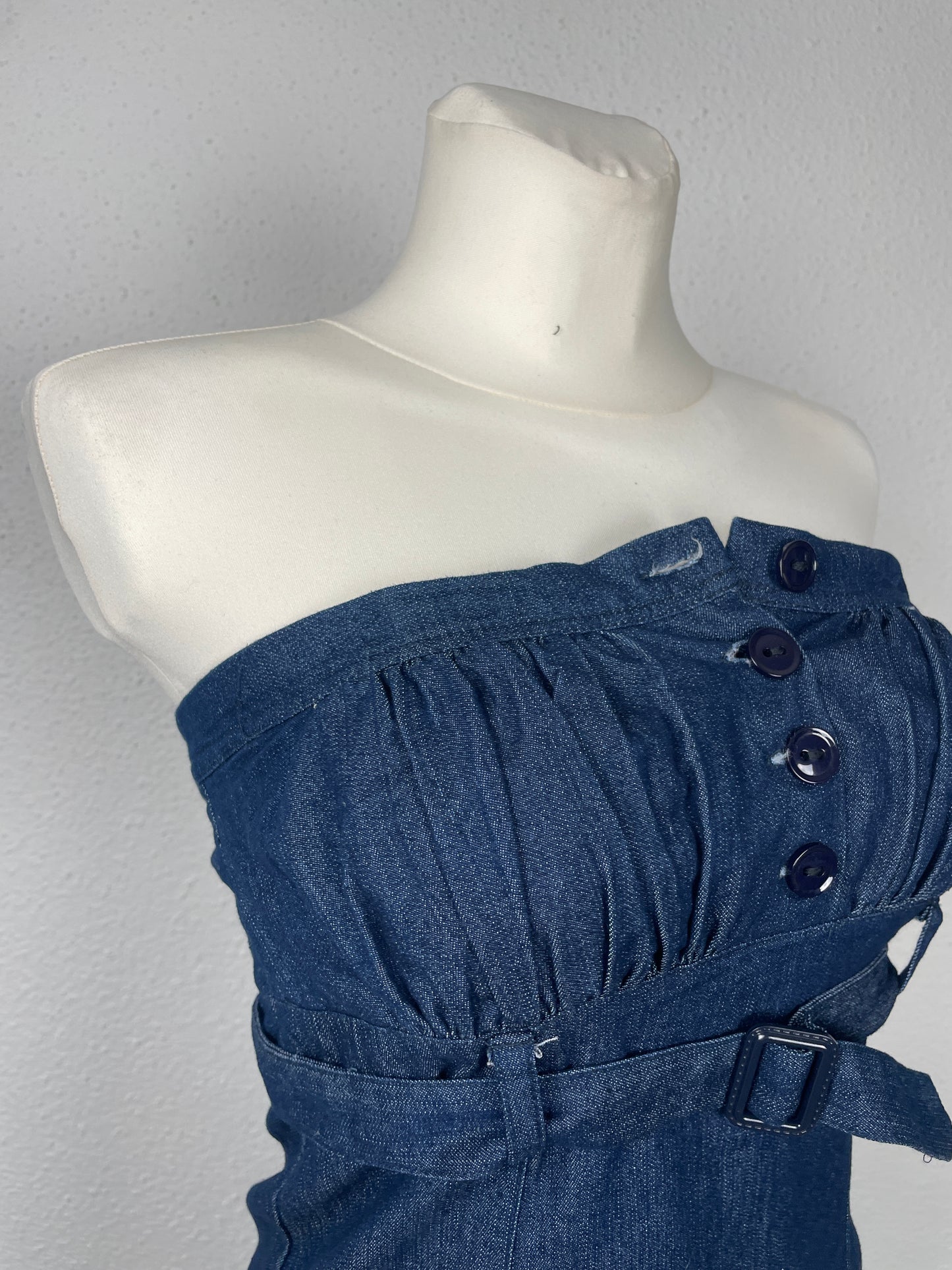 Vintage Y2K Strapless Denim Mini Dress with Belt – Size S