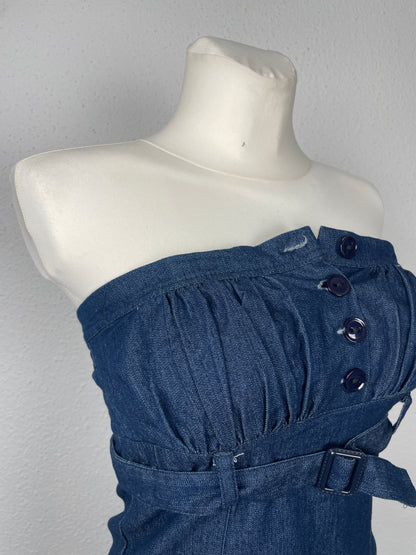 Vintage Y2K Strapless Denim Mini Dress with Belt – Size S