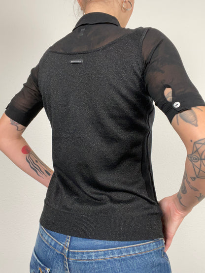 Vintage D&G Black Sheer Panel Polo Knit with Lurex – Size XS