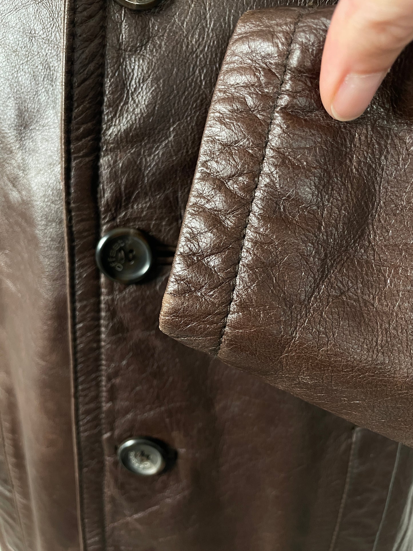 Vintage Y2K 2000s brown leather trench coat