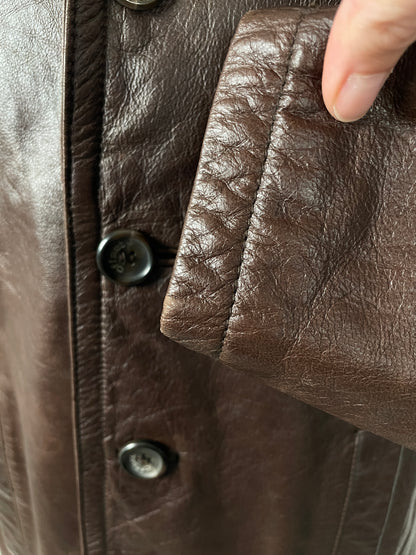 Vintage Y2K 2000s brown leather trench coat