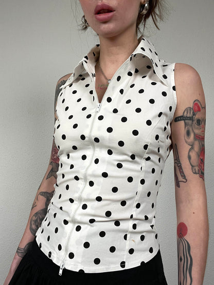 Vintage Polka Dot zip Blouse