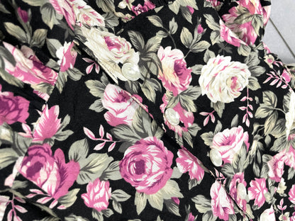 Vintage 80s Floral Midi Dress with Lace Collar