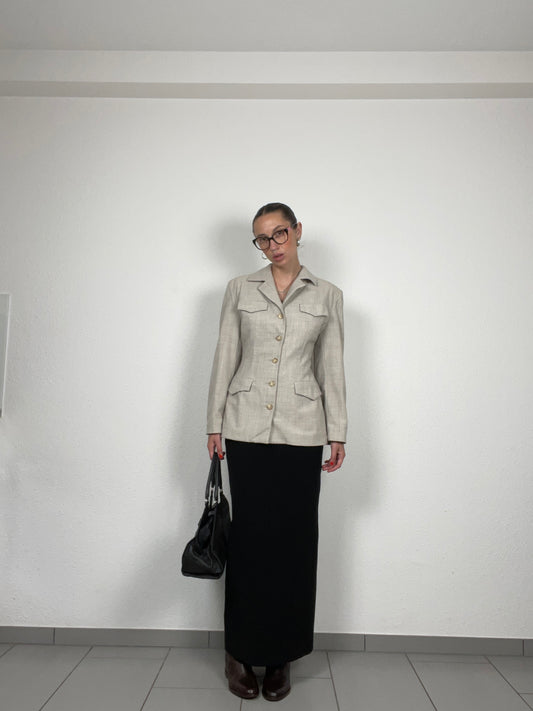 Vintage Turnover Tailored Beige Blazer – Size 34