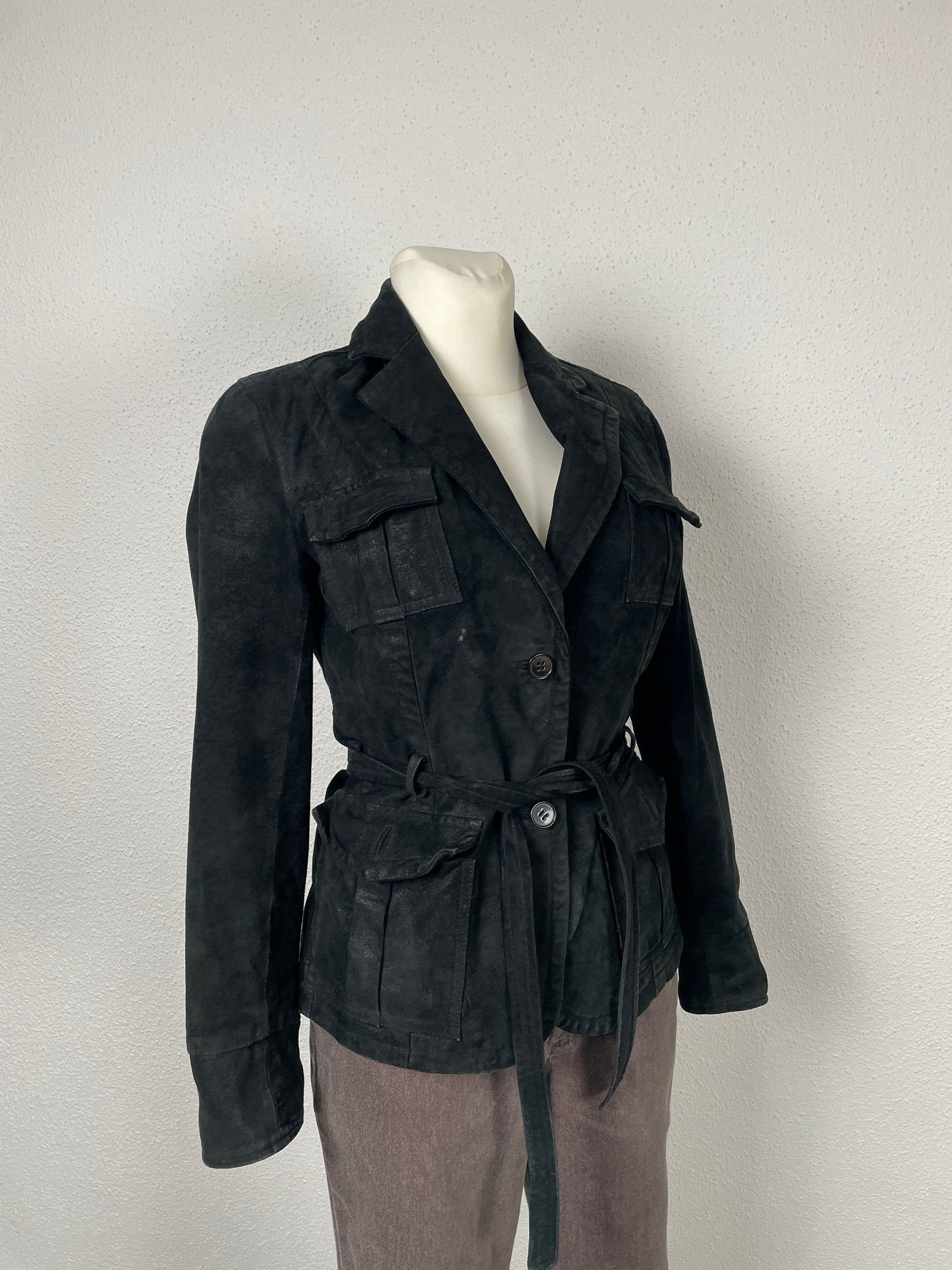 Vintage Y2K black suede jacket with a belt