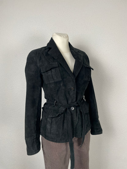 Vintage Y2K black suede jacket with a belt