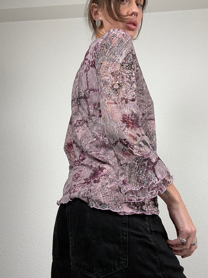 Vintage early 2000s lilac floral mesh top by Fiorella di Verdi