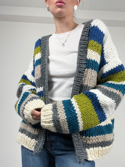 Vintage hand-knitted striped chunky cardigan