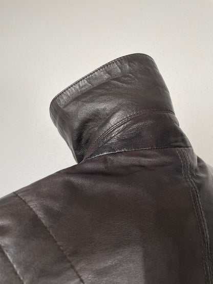Vintage Y2K early 2000s dark brown leather jacket with stand collar