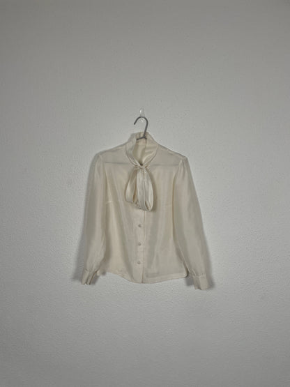Vintage Ivory Silk Bow Blouse – Size S