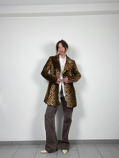 Vintage Leopard Print Double-Breasted Coat