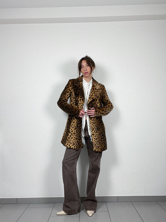 Vintage Leopard Print Double-Breasted Coat