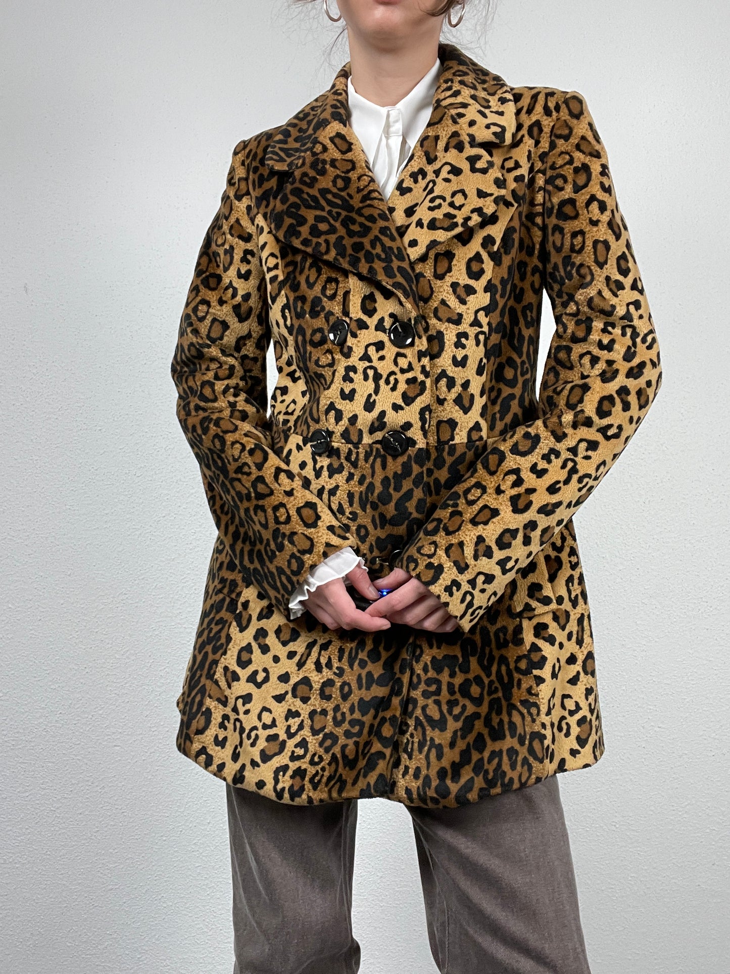Vintage Leopard Print Double-Breasted Coat