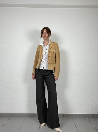 Beige vintage 2000s soft suede fitted jacket