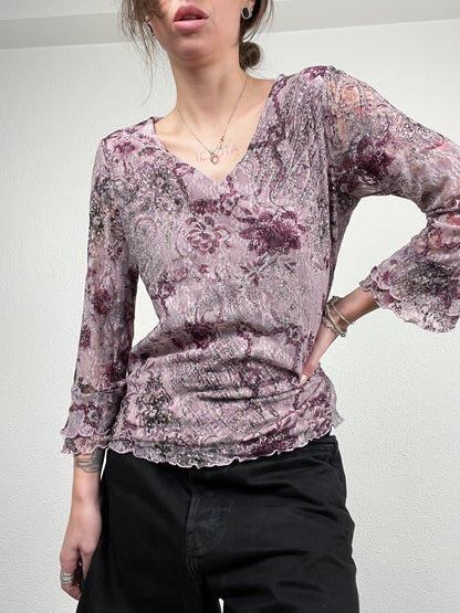 Vintage early 2000s lilac floral mesh top by Fiorella di Verdi