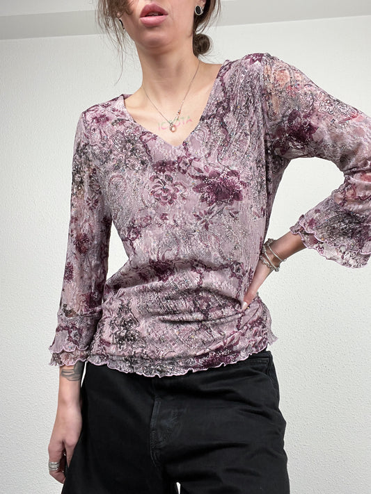 Vintage early 2000s lilac floral mesh top by Fiorella di Verdi