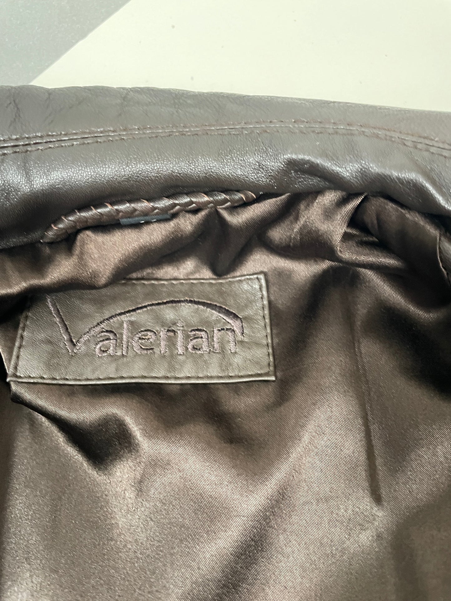 Vintage Y2K early 2000s dark brown leather jacket with stand collar