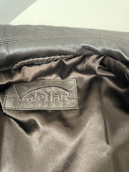 Vintage Y2K early 2000s dark brown leather jacket with stand collar