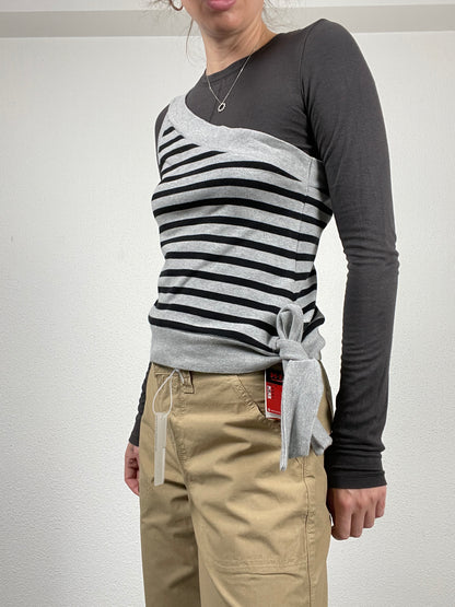 Vintage Y2K striped asymmetric top