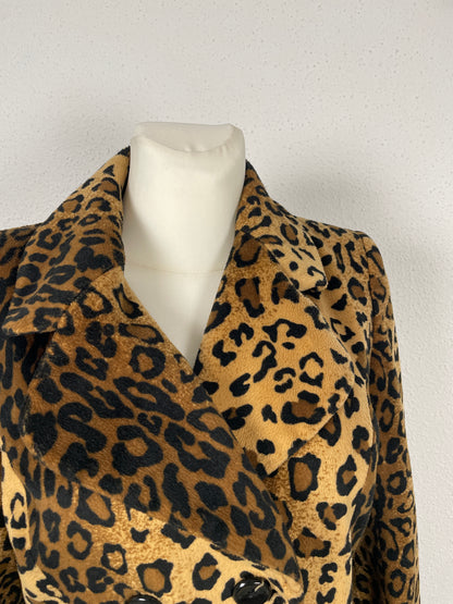 Vintage Leopard Print Double-Breasted Coat