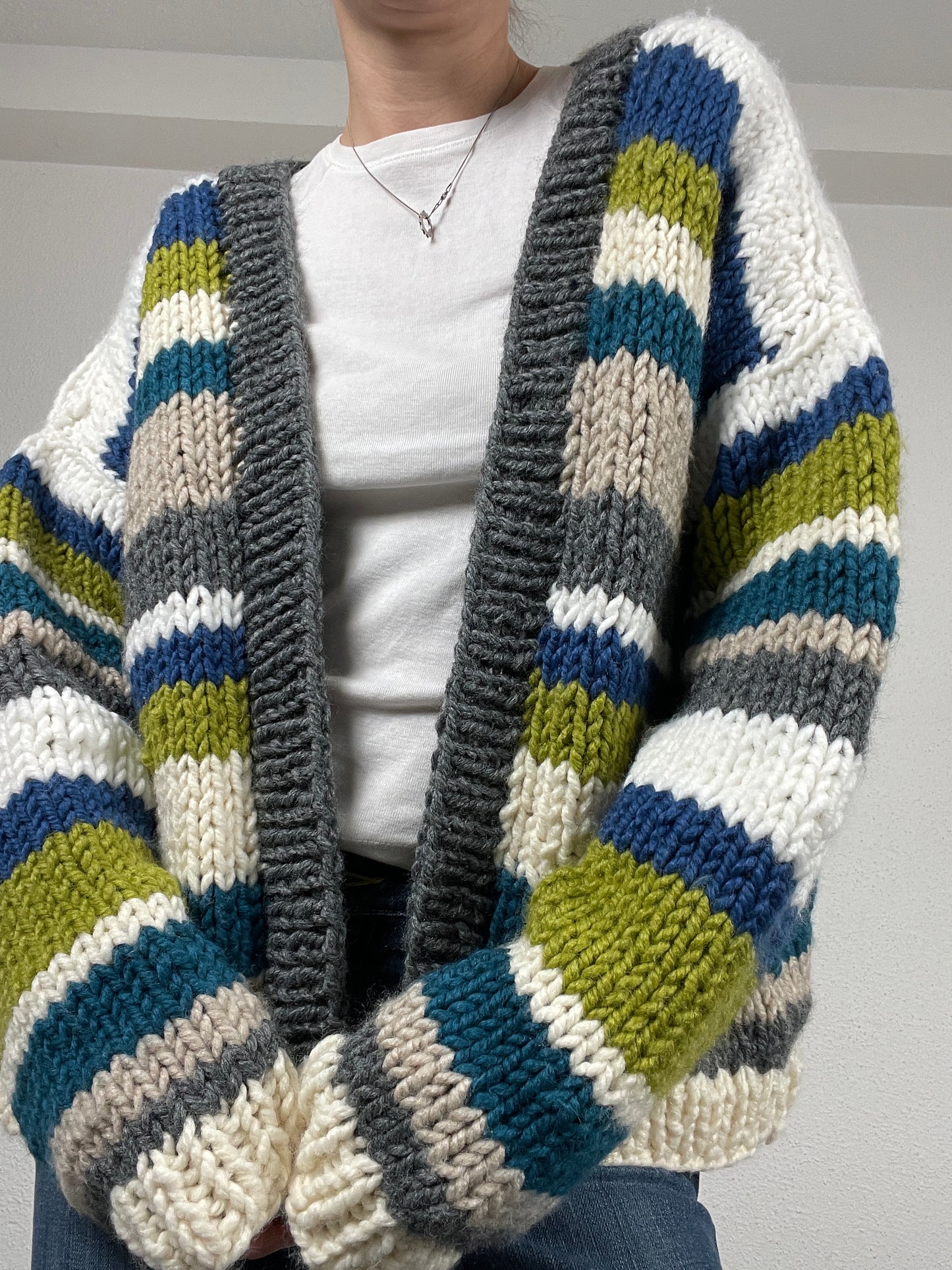Vintage hand-knitted striped chunky cardigan