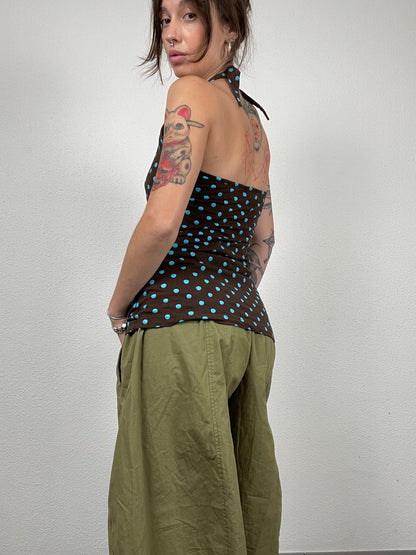 Vintage Y2K brown polka dot halter top