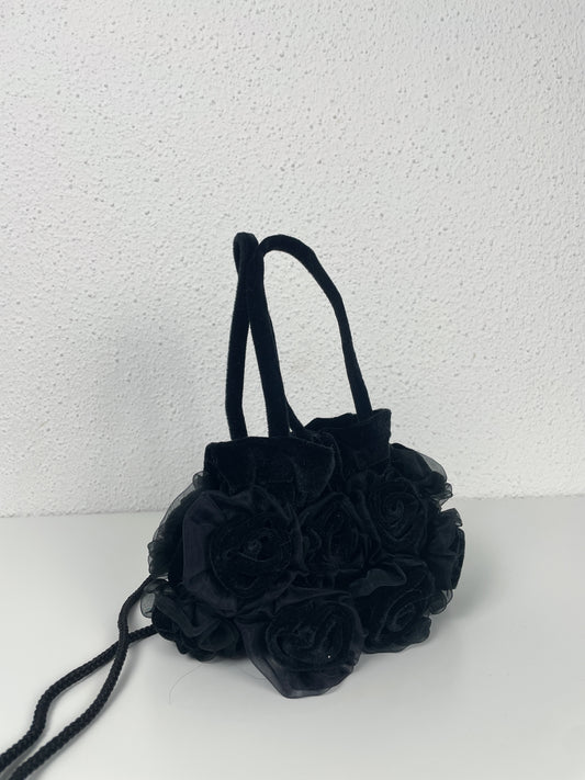Vintage Y2K black velvet rose mini bag – Marina Galanti, Italy