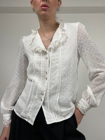 Vintage white lace-trim blouse