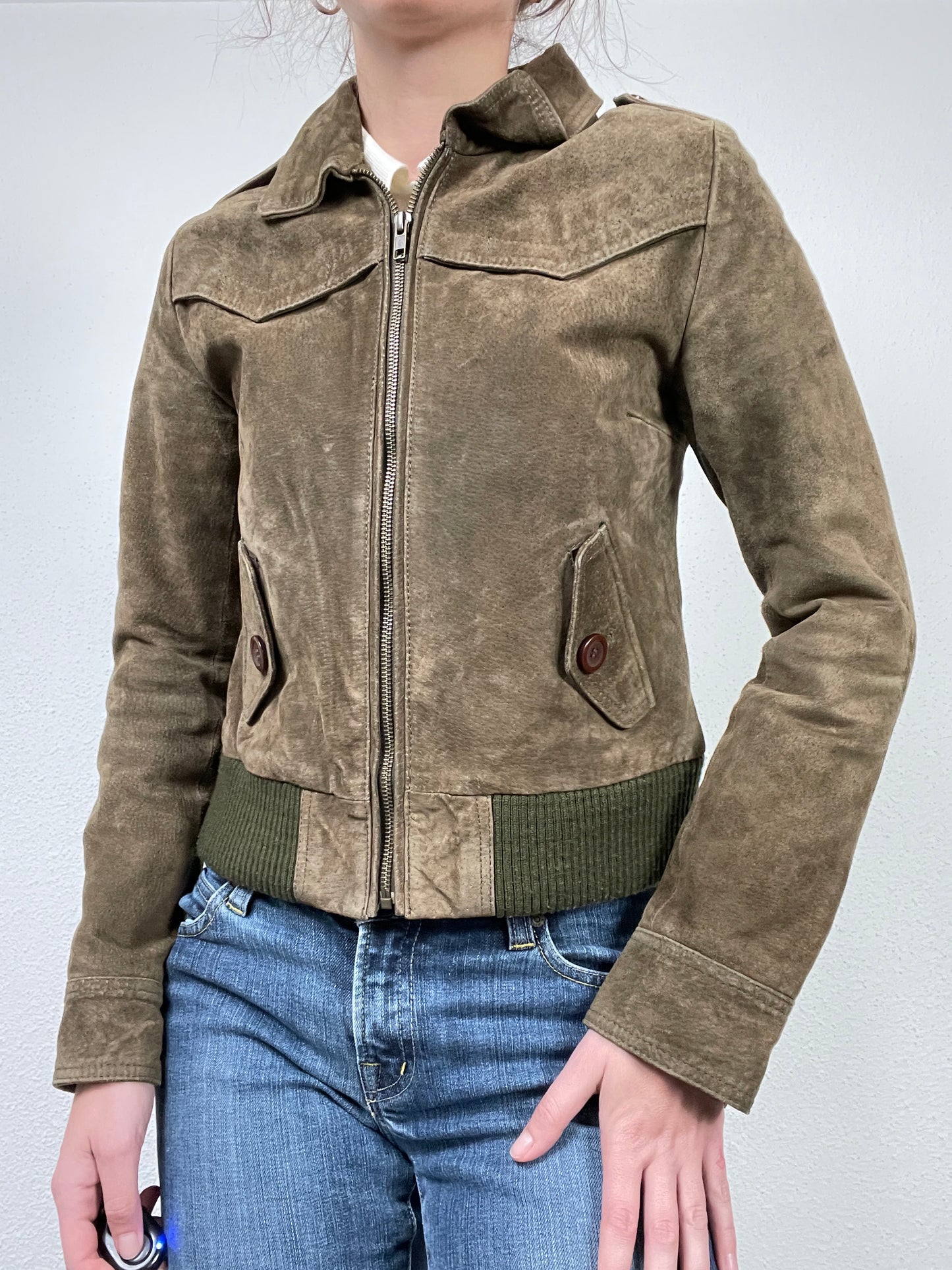 Vintage Y2K 2000s suede khaki jacket