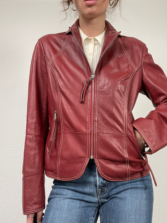 Vintage Y2K 2000s burgundy leather jacket