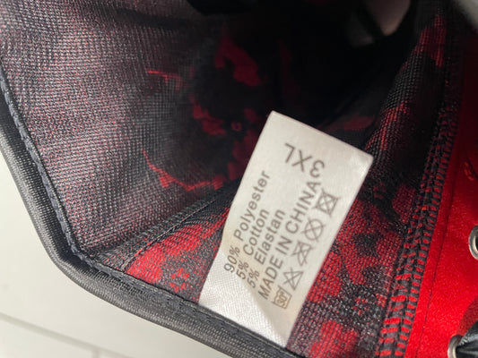 Red & black floral satin corset