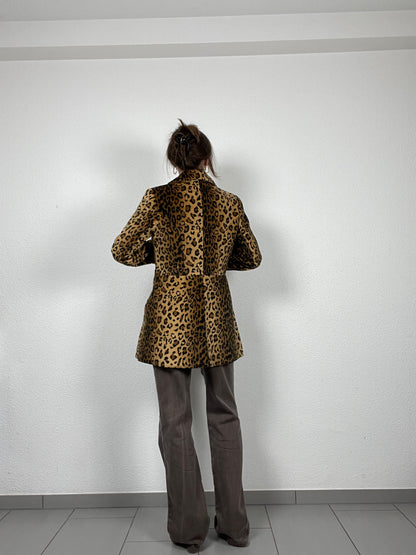 Vintage Leopard Print Double-Breasted Coat