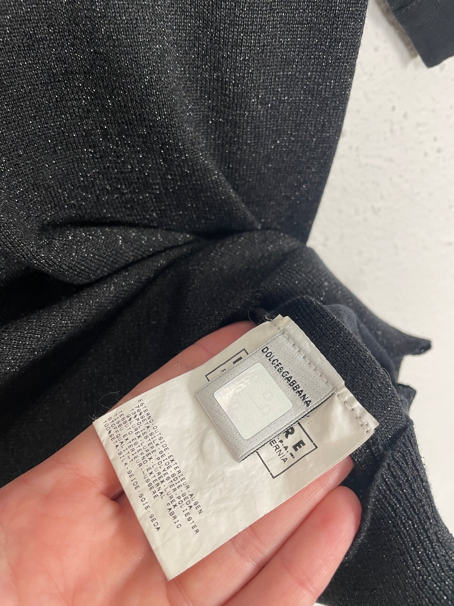 Vintage D&G Black Sheer Panel Polo Knit with Lurex – Size XS