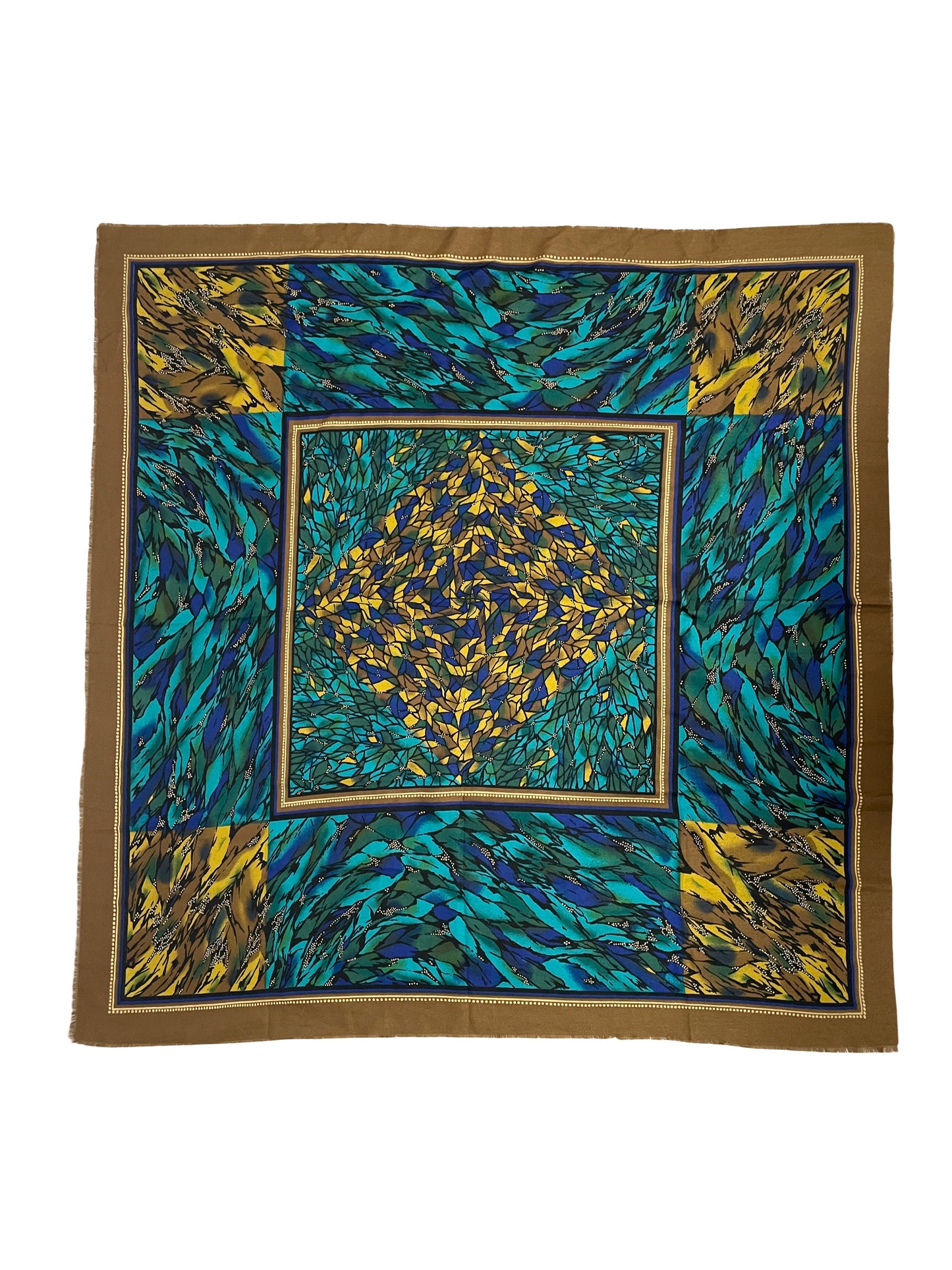Vintage Jago Paris Square Scarf with Abstract Feather Print