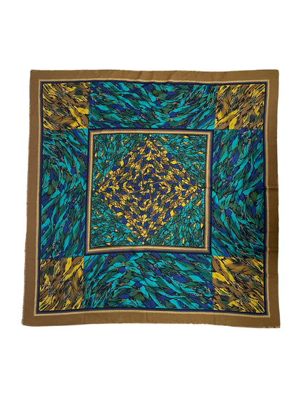 Vintage Jago Paris Square Scarf with Abstract Feather Print