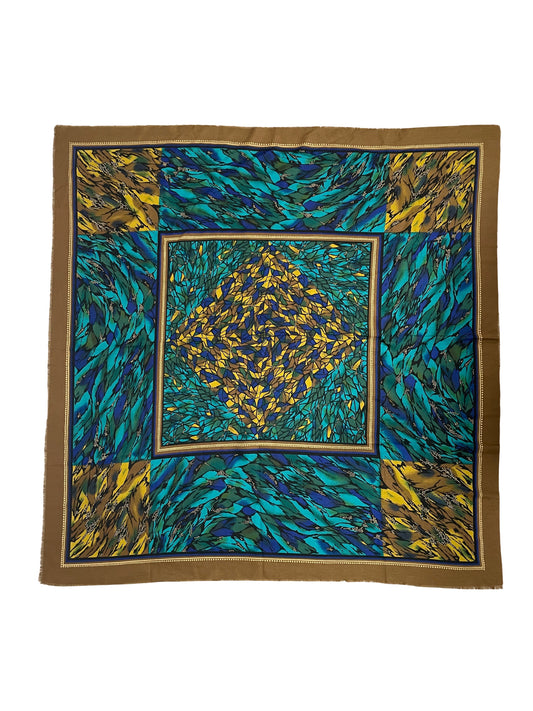 Vintage Jago Paris Square Scarf with Abstract Feather Print