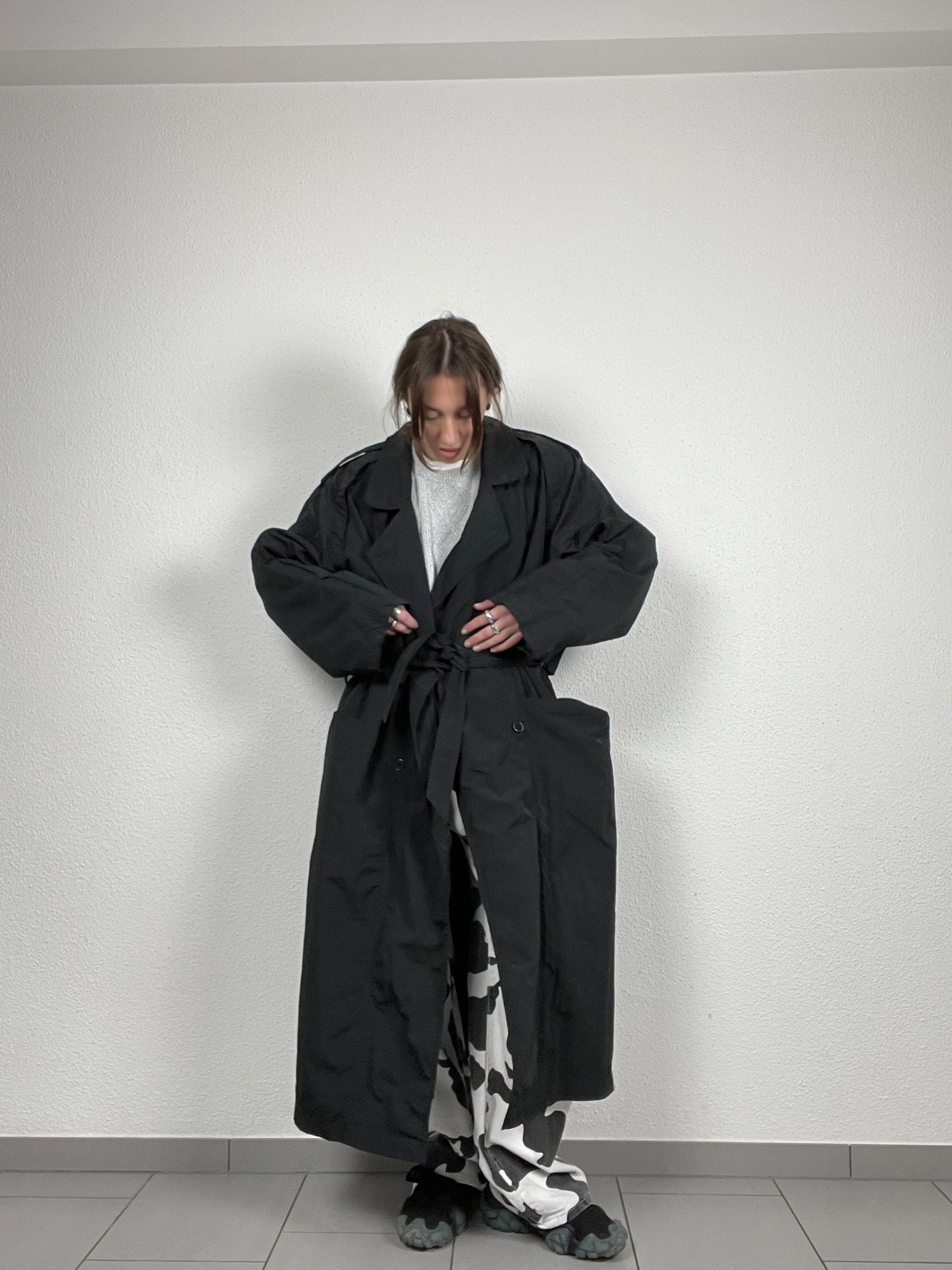 Vintage 1990s oversized black trench coat