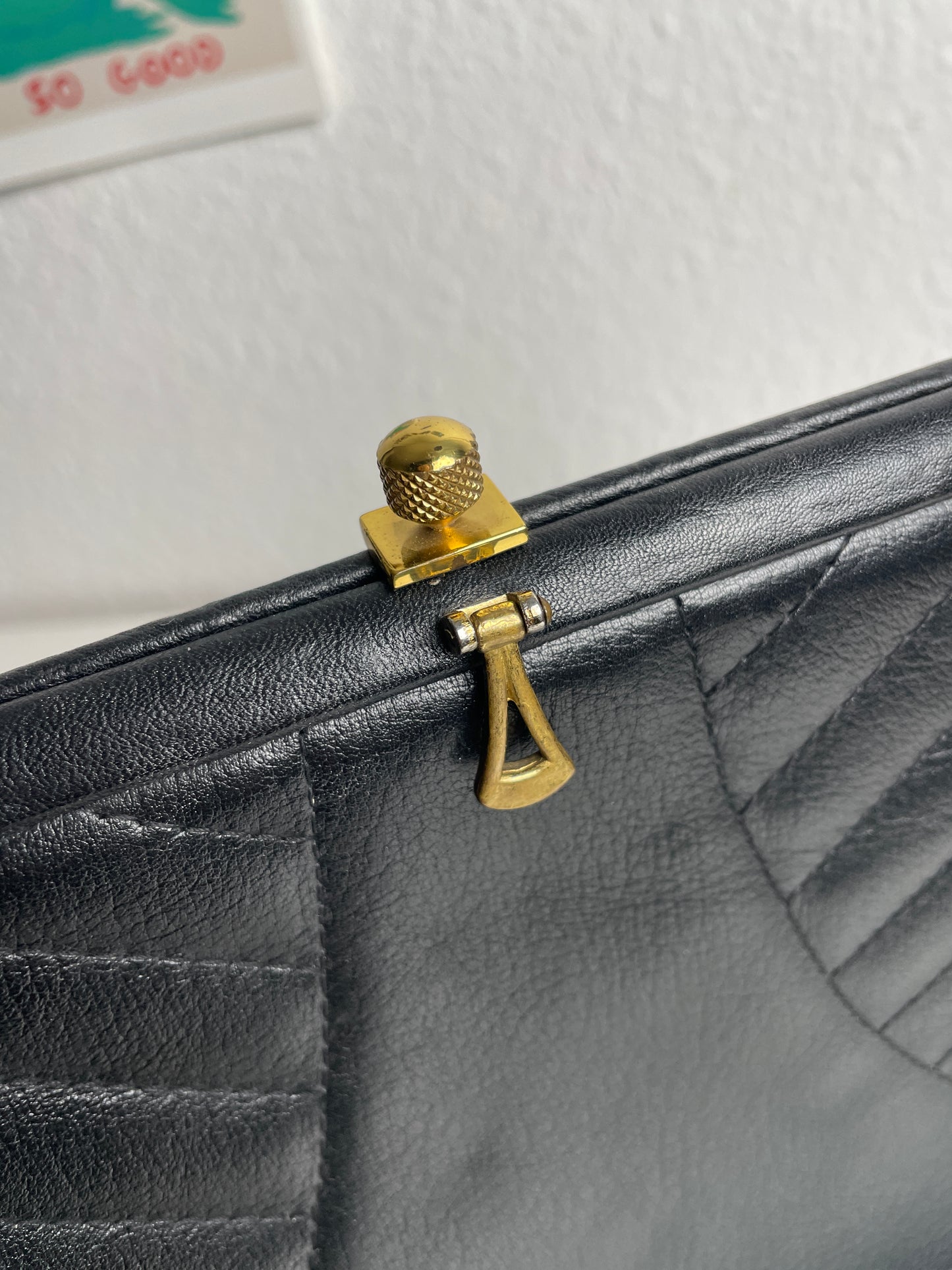 70s Vintage Swiss Made Black Leather Handle Bag