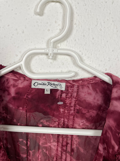 Vintage early 2000s burgundy ruffled blouse by Claudia Richard