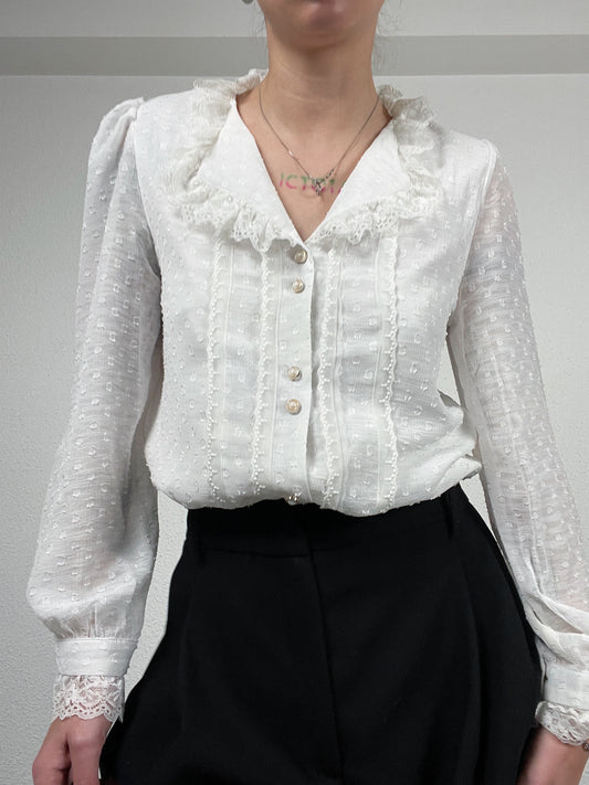 Vintage white lace-trim blouse