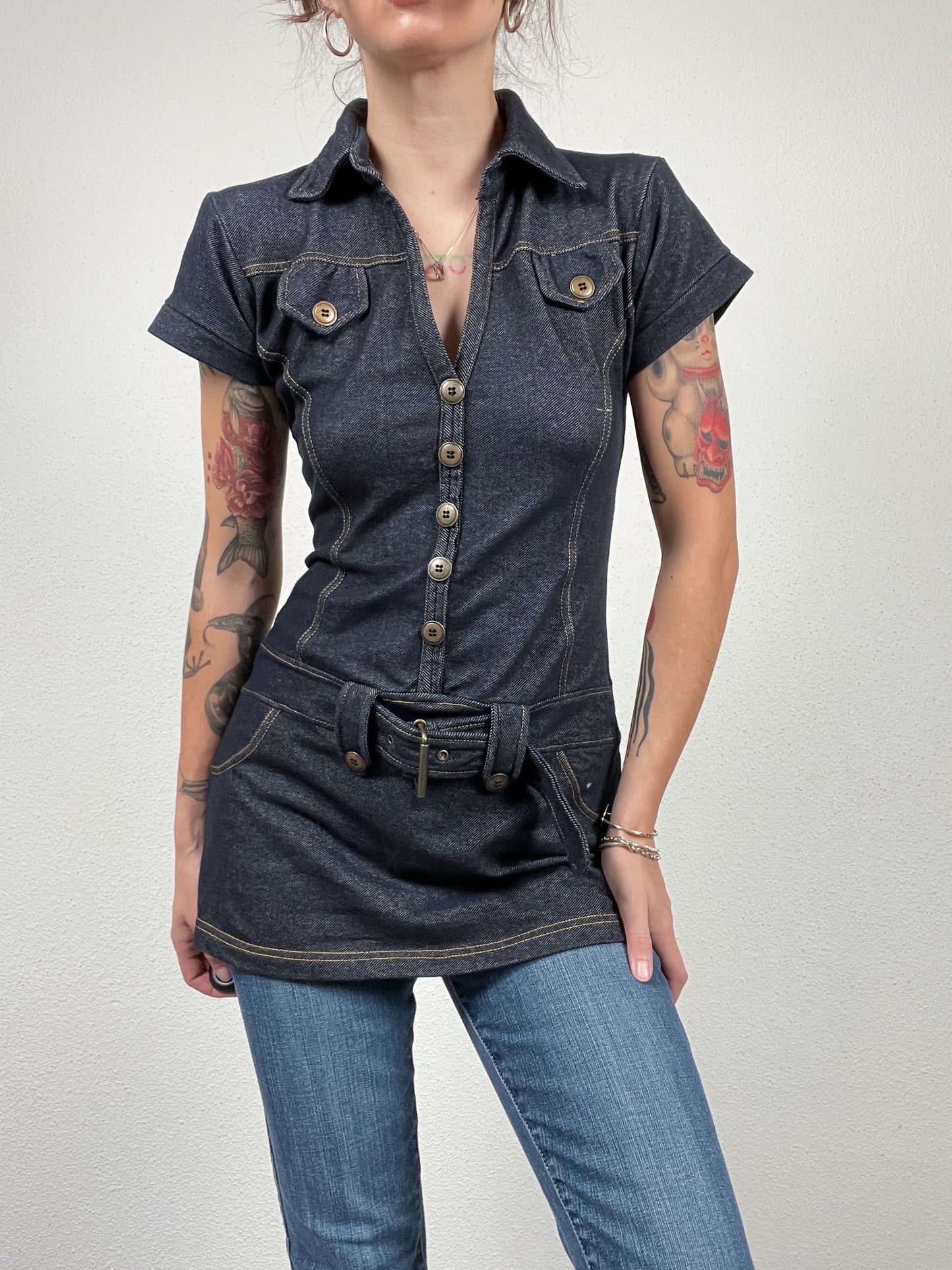 Vintage Y2K tunic top denim imitation