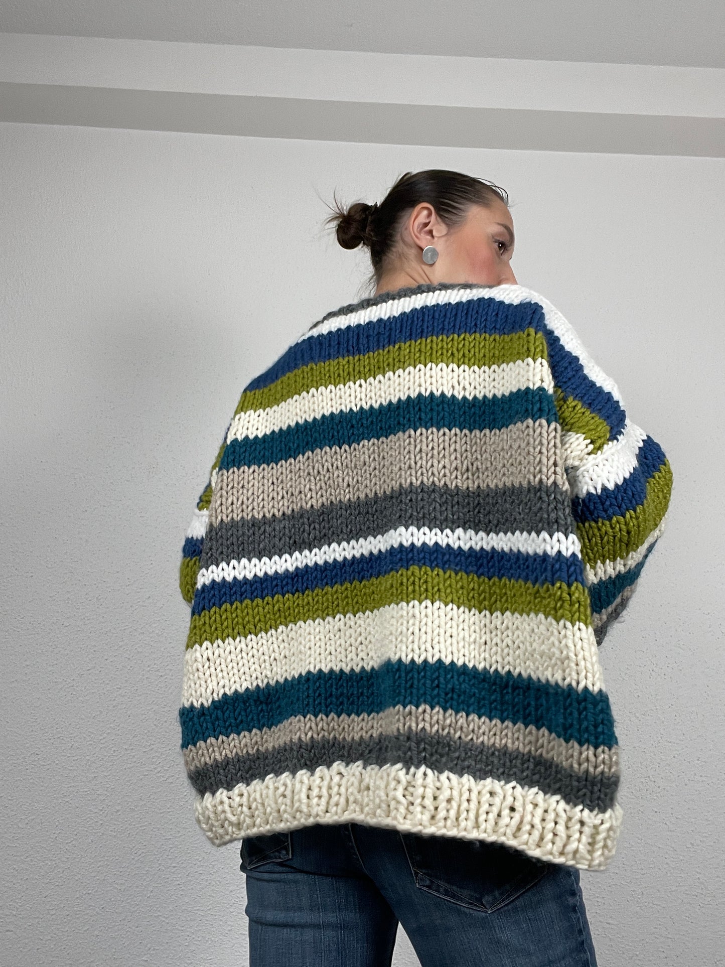 Vintage hand-knitted striped chunky cardigan