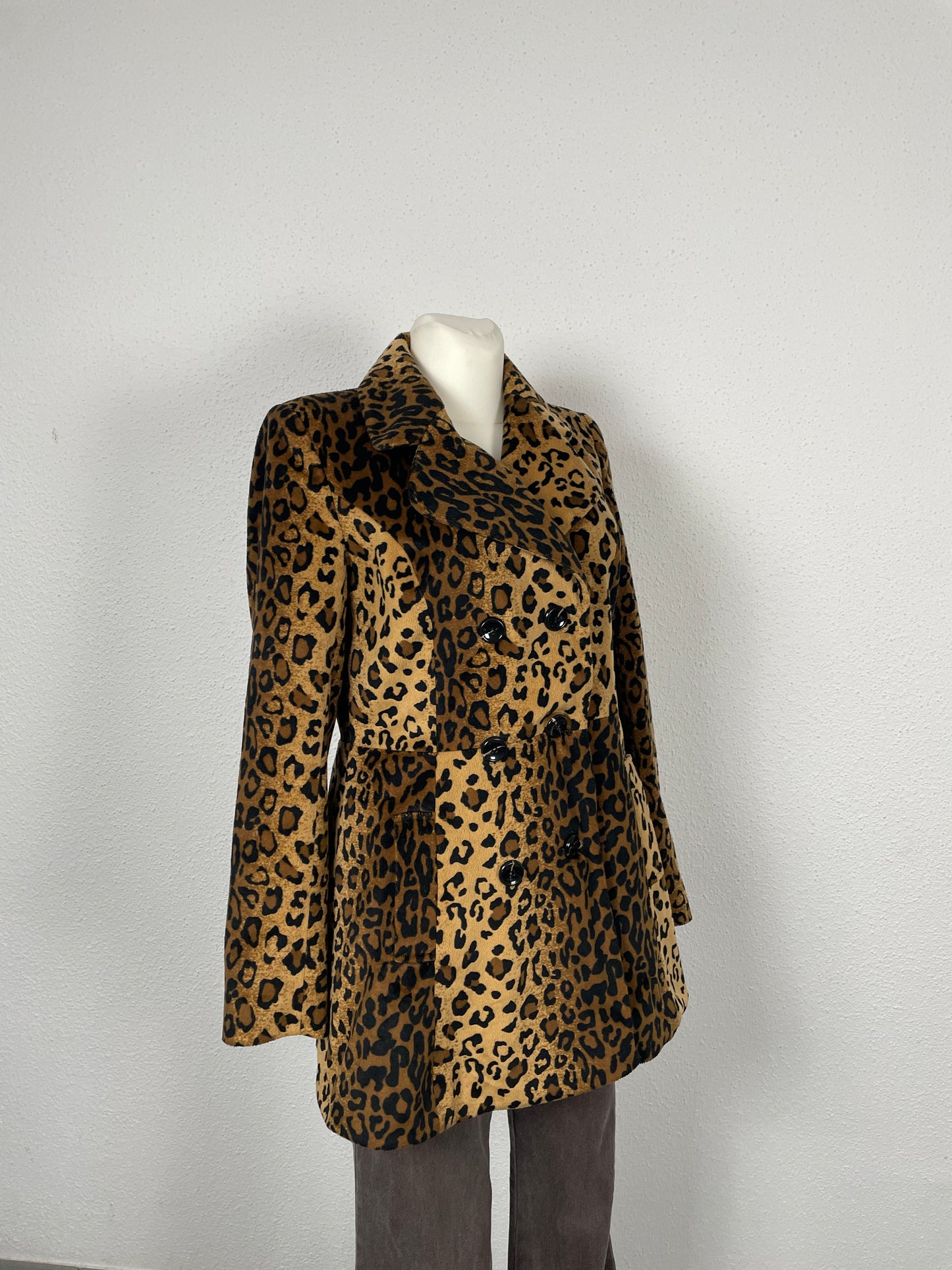 Vintage Leopard Print Double-Breasted Coat