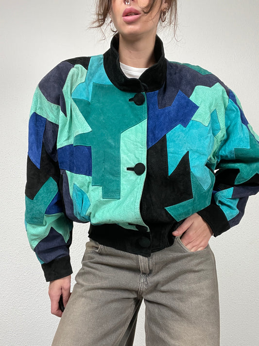 Vintage 80s suede patchwork jacket
