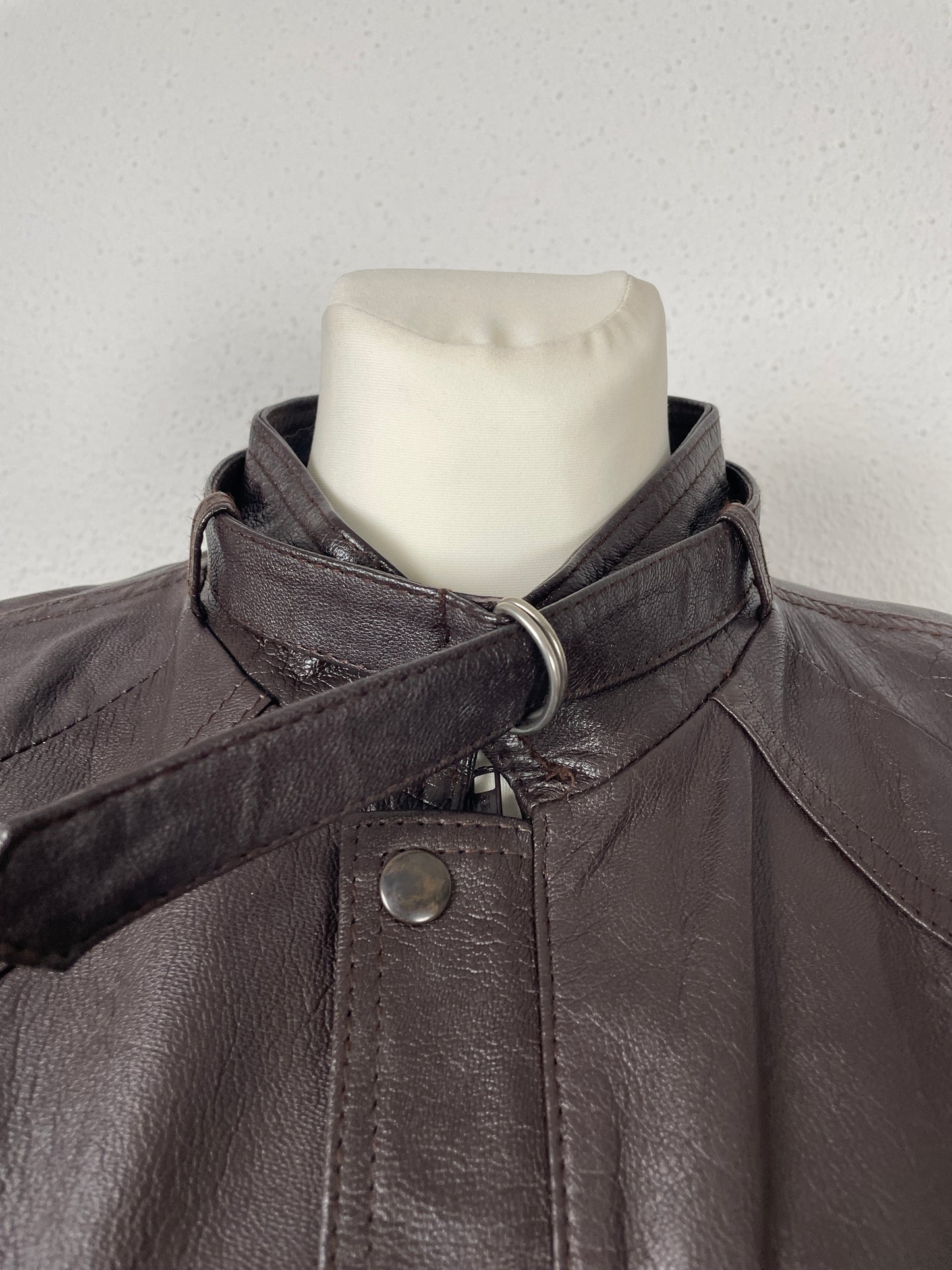 Vintage 80s hard leather brown bomber jacket