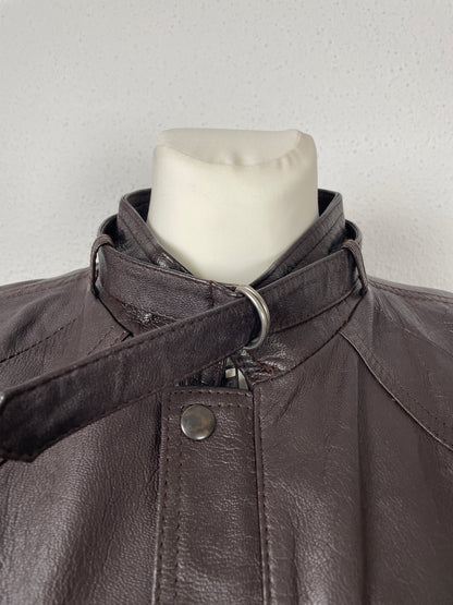 Vintage 80s hard leather brown bomber jacket